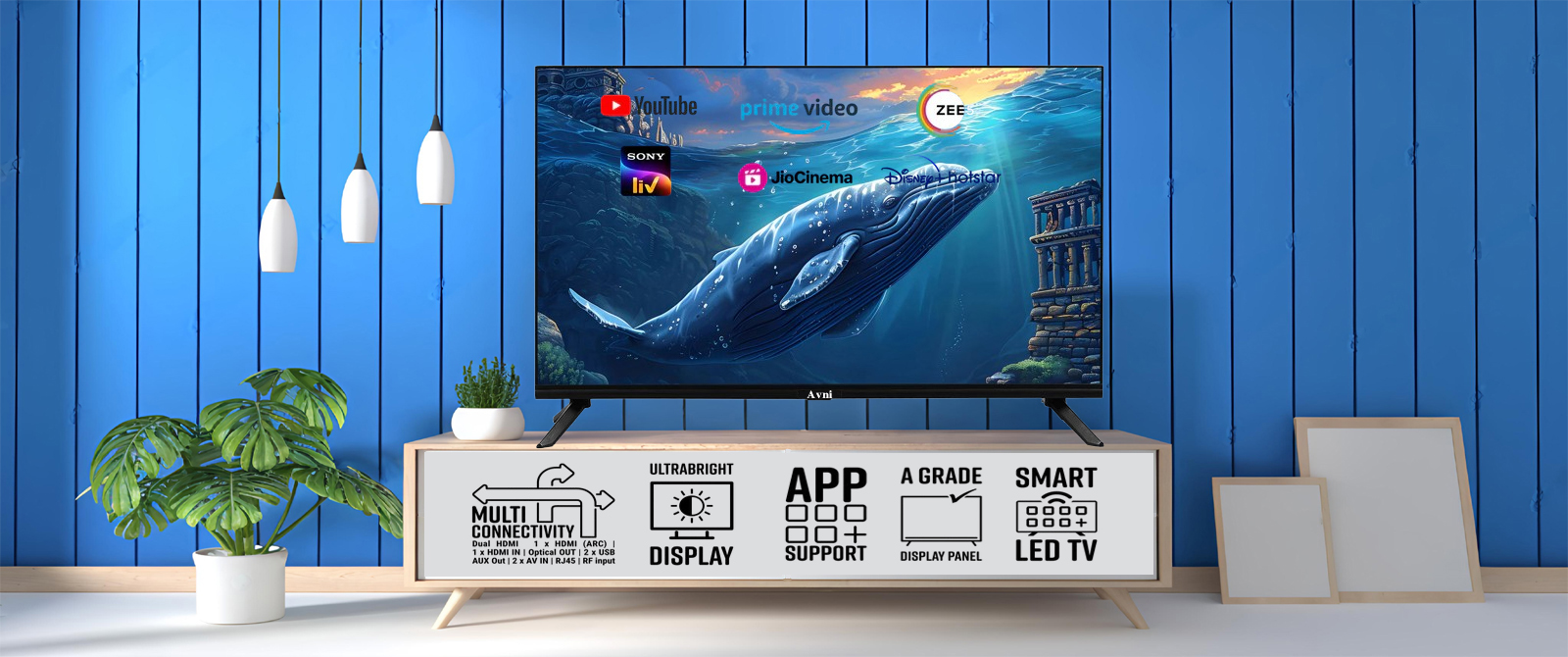 AVNI smart television with display and connectivity features